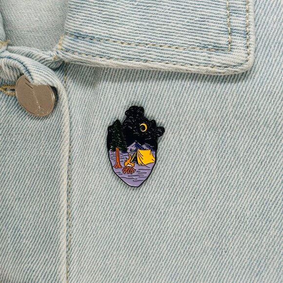 Unbranded Other - ✨Human Heart Lapel Enamel Pin Broch Camping Tent Fire With Moon & Tree Design✨